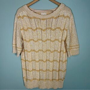Böhme Short Sleeve Cable Knit Crew Neck Sweater-Butter Yellow-Cotton-Women Large